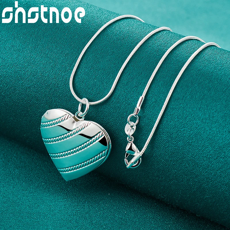 

Hot 925 Sterling Silver Heart Photo Frame Pendant Necklace For Women Party Birthday Original Charm Jewelry 16-30 Inch Chain Gift