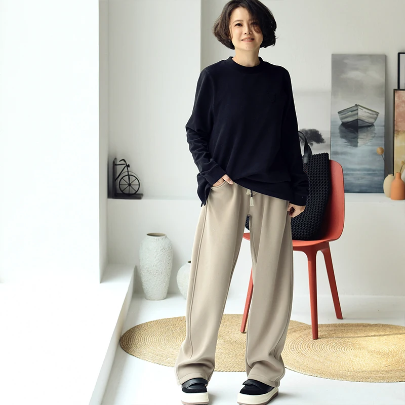 MICOCO K8063C Artistic temperament simple with thick loose high-waisted lean banana sweatpants 2