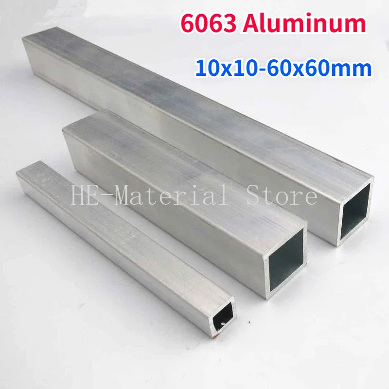 1PcsLength500mm6063AluminumAlloySquareTubePipe10x1060x60mmAluminiumFlatPass