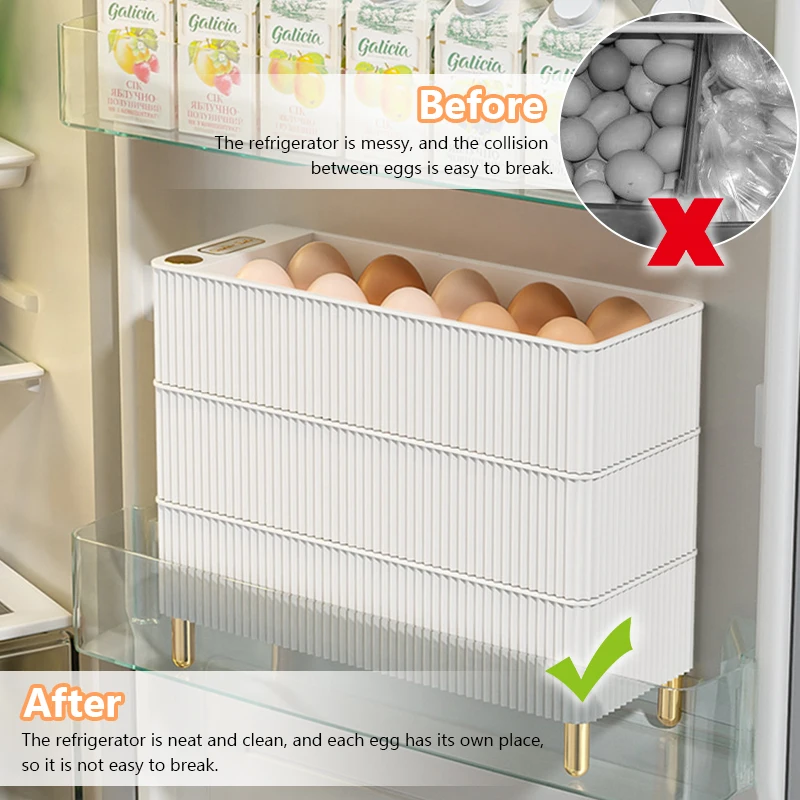 Luxurious Egg Storage Box Refrigerator Transparent Egg Box Container Plastic Storage Container Eggs Holder Kitchen Organizer