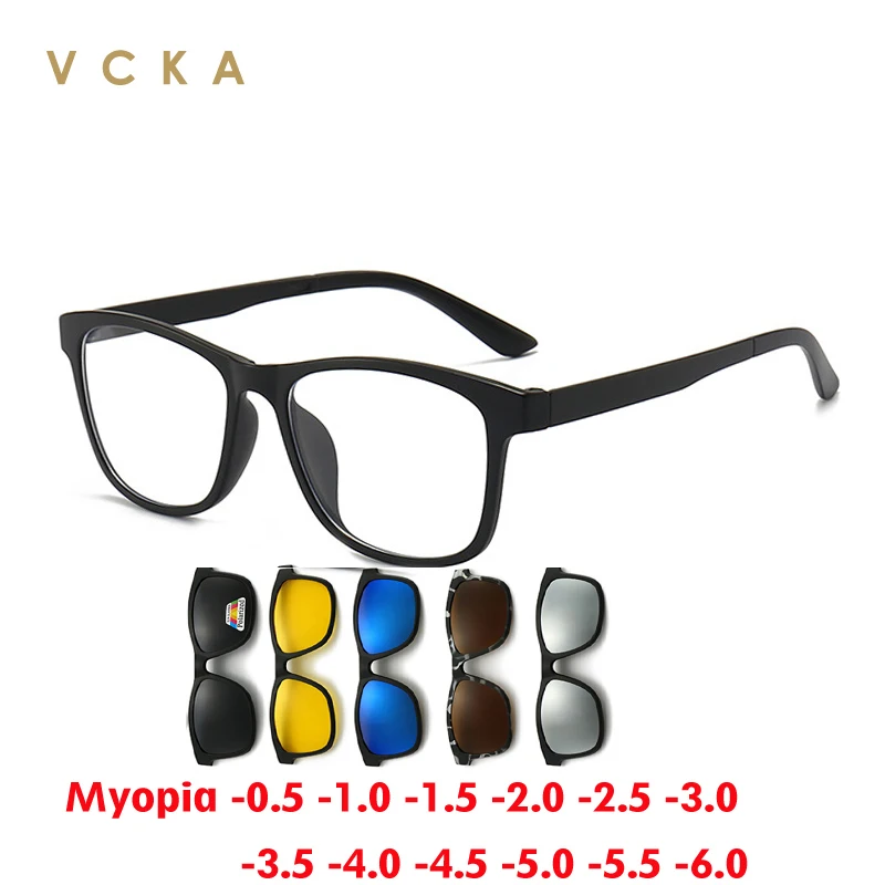 

Мужские и женские очки для близорукости VCKA, поляризационные солнцезащитные очки 6 в 1 с магнитной застежкой, оправа для очков по рецепту, от-0,5 до-6,0