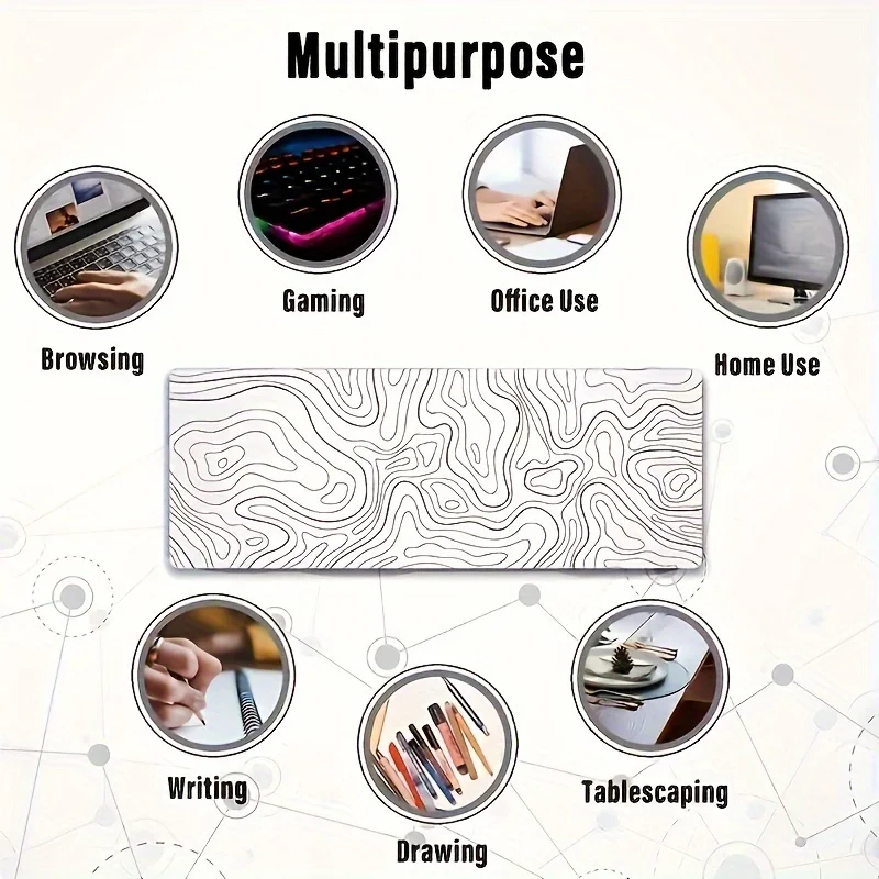 Mouse Pad White Topographic Large Gaming XL Keyboard Desk 80 x 30 cm