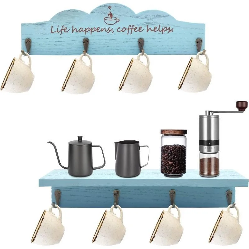 2Pcs/Set Coffee Cup Holder Kitchen Wall for Farmhouse Decorations Coffee Station Office Decor Mug Organizer Mug Display