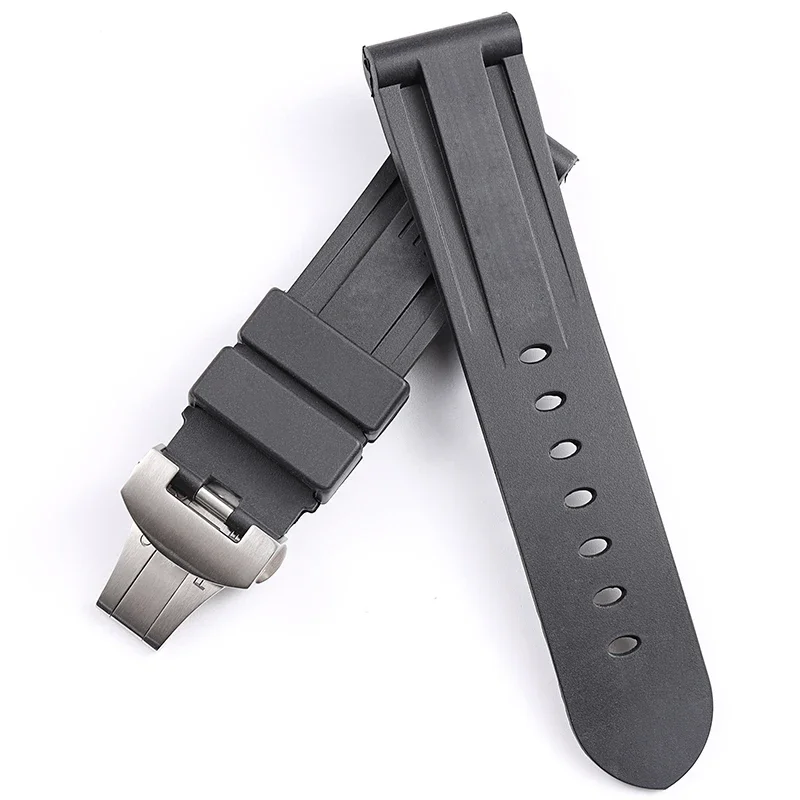 

High Quality 22 24mm Balck Waterproof Soft Rubber Watchband For Panerai Watch Strap Tape Silicone Wrist Deployment Clasp Logo On