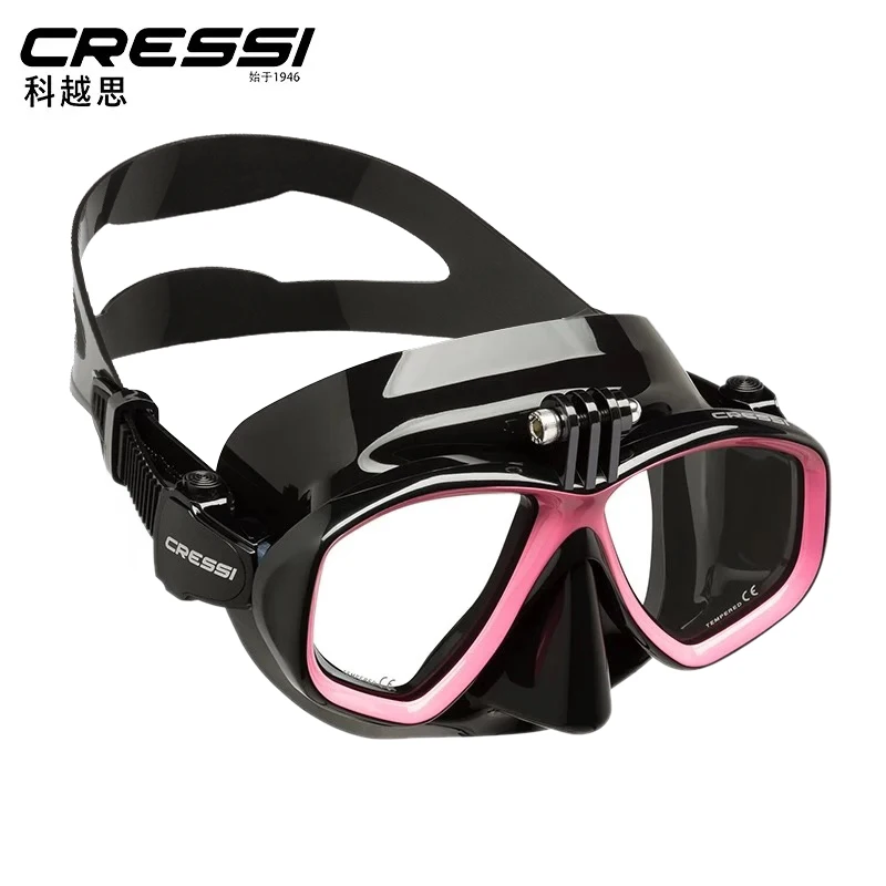 Cressi ACTION Scuba Diving Mask With Go Pro Camera Mount Tempered Glass 2 Window Low Volume Snorkeling Swimming Mask  for Adults 2