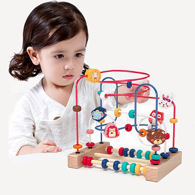 Montessori Baby Toys Wooden Roller Coaster Bead Maze Toddler Early Montessori baby toys wooden roller coaster bead maze toddler early