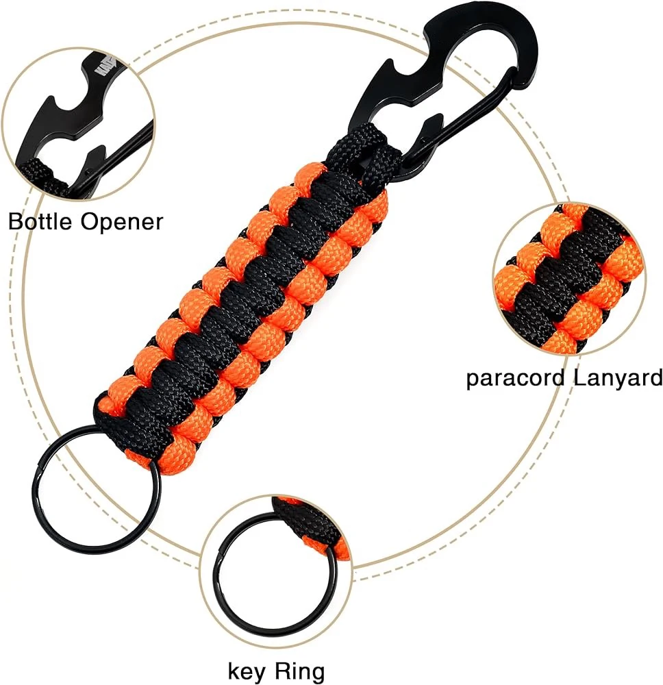 Paracord Keychain Outdoor Paracord Rope Braided Carabiner Camping Survival Kit Emergency Knot Bottle Opener Tools