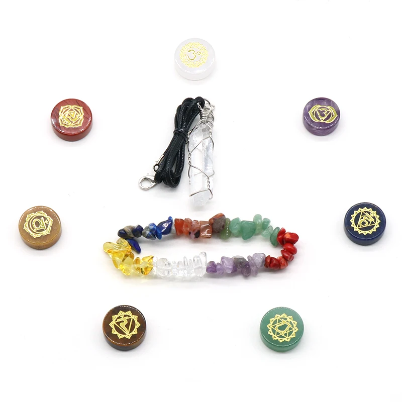 Natürliche Stein Sieben Chakras Set Liebe Kristall Reiki Healing Mineral Edelstein Handwerk Hause Dekoration Anhänger Schmuck Geschenk Box – Detail 4