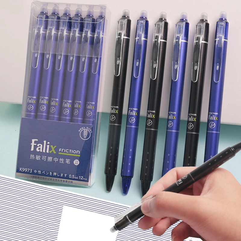 새로운 12Pcs 0.5mm 지울 수있는 젤 펜 세트 프레스 타입 볼펜 학교 사무용품 용품 부드러운 쓰기