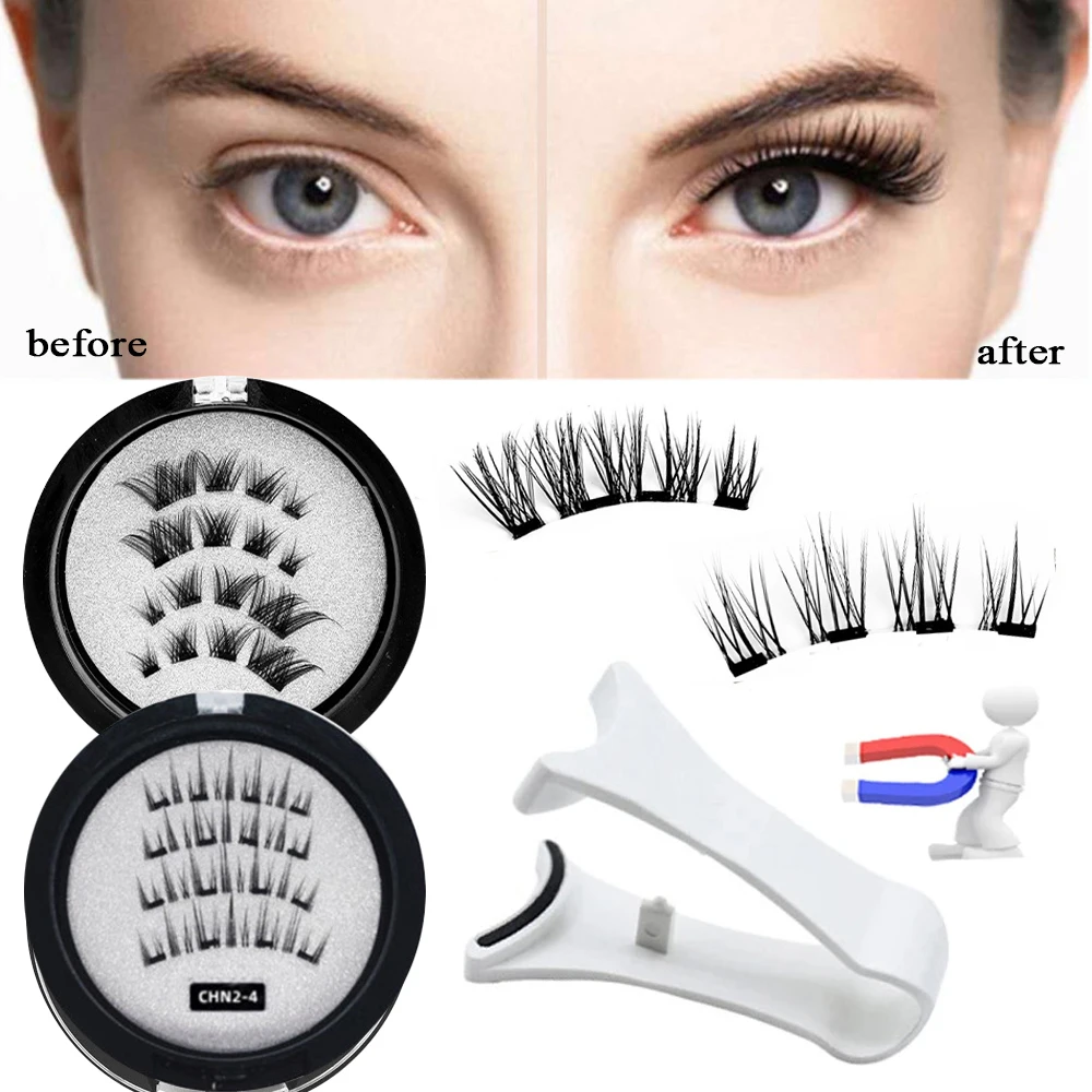 Fake Eyelashes 1Pair Magnetic Eyelashes Kit Reusable 3D