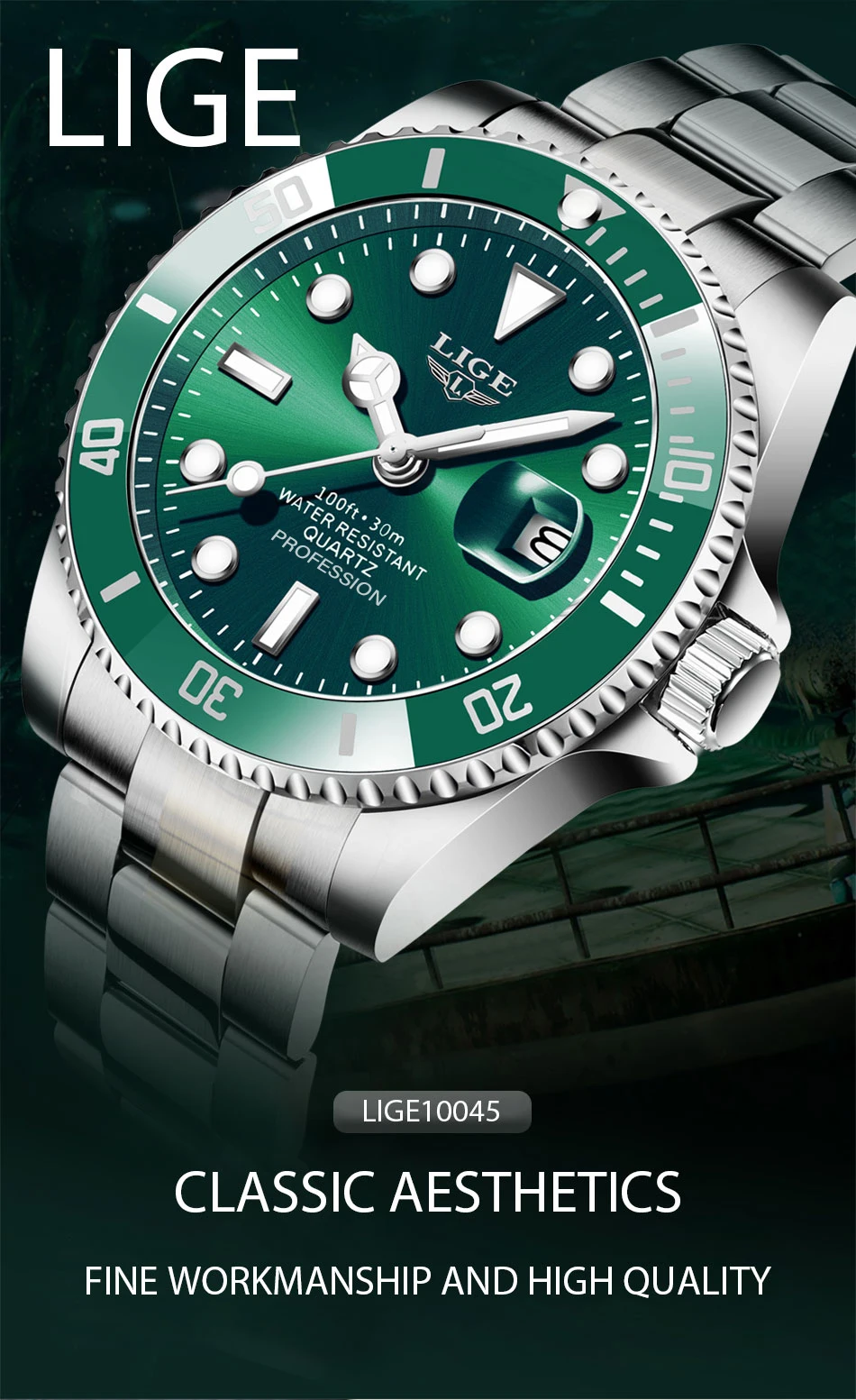 Lige top marke luxus mode taucher uhr herren 30atm wasserdichte datum uhr sport uhren herren quarz armbanduhr relogio maskulino – Detail 1