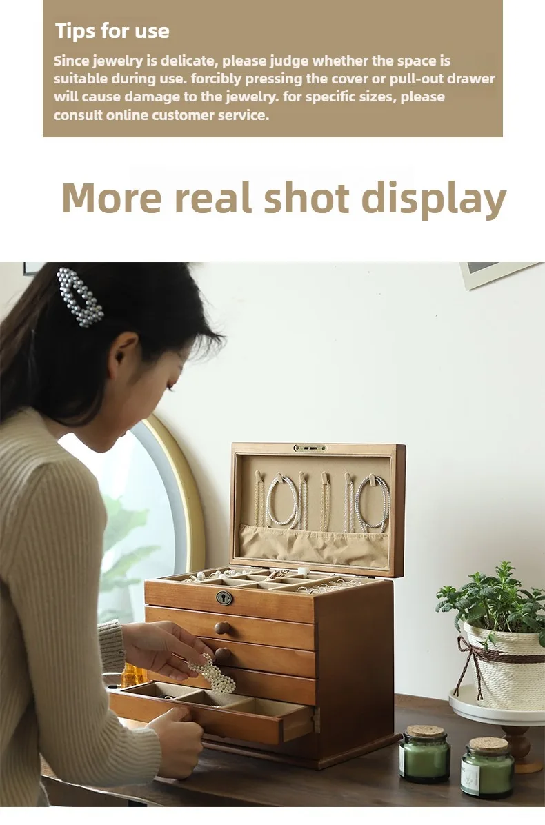 Solid Wood Jewelry Display Box Retro Storage Boxes Bracelet Necklace Earring Ring Jewelry Boxes Accessories Display Storage Box