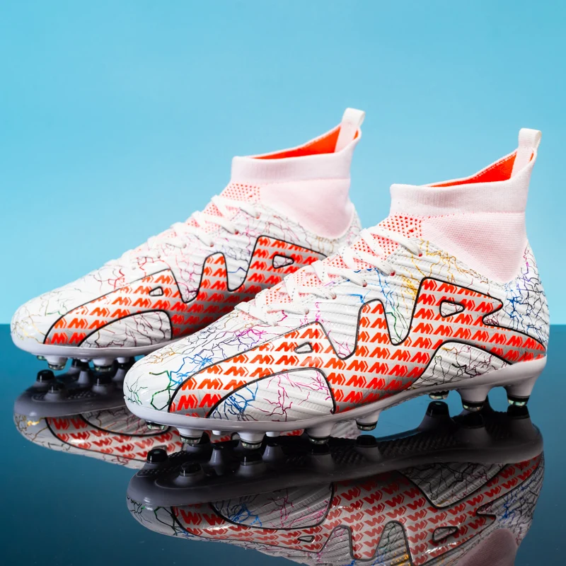 

2023 NEW Men Soccer Shoes Adult Kids High Ankle Football Boots Cleats Grass Training Sport Footwear Men‘s Sneakers