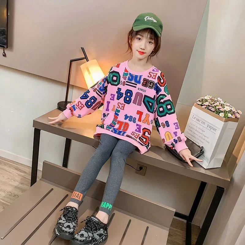 Girls /Boys Suit Sweatshirts +Pants Cotton 2Pcs/Sets 2022 Printed Spring Autumn Thicken Teenager Warm Kid Outdoor Children Cloth