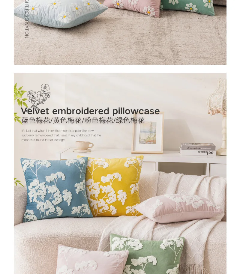 Bunte Stickerei Gänseblümchen Kissen Kissenbezüge Sommer Blau Bauernhaus Kissenbezüge Dekorative Sofa Kissenbezüge für Heimdekoration – Detail 8
