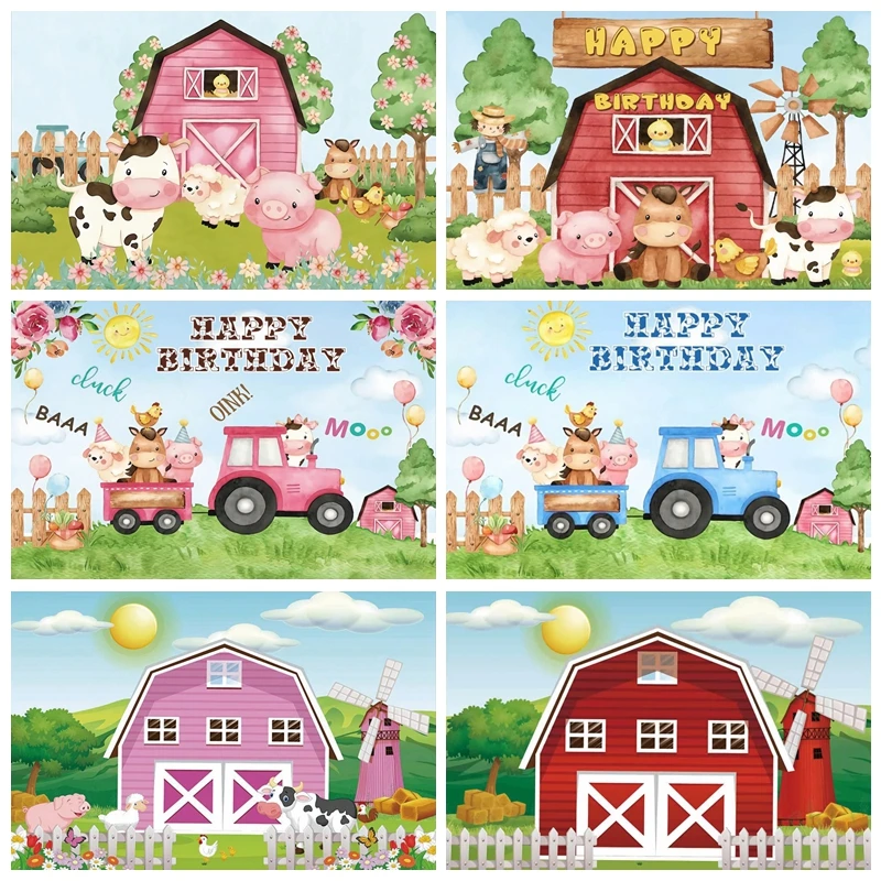 

Cartoon Farm Barn Backdrop Photography Tractor Animal Newborn Baby Birthday Party Decor Background Photocall Photo Studio Prop