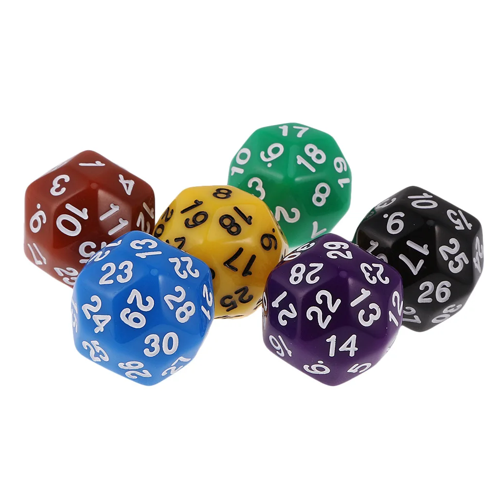 Colorful 30-Sided Digital Puzzle Game Dice