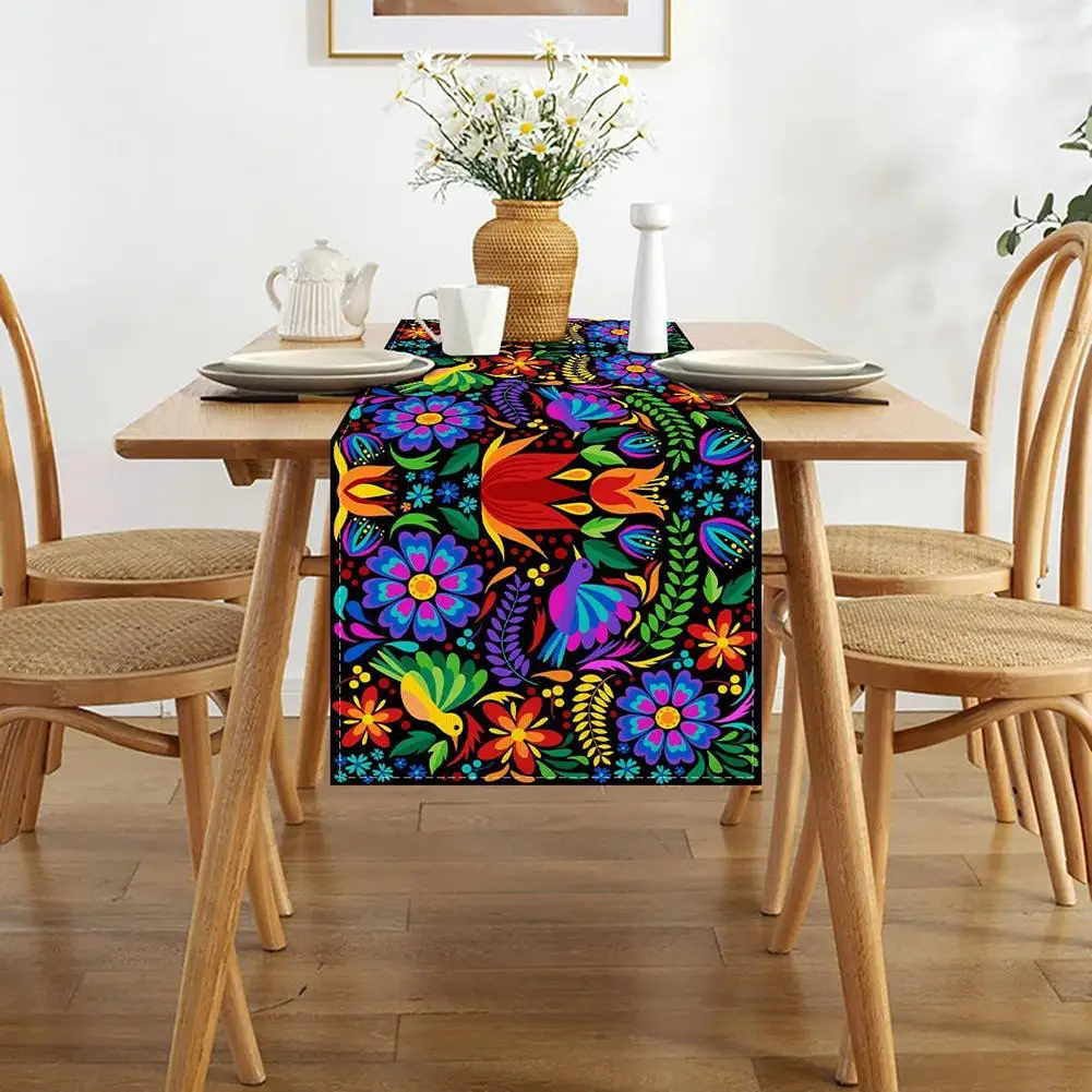 

Linen Mexican Fiesta Table Runner Tablecloth For Home Dining Room Kitchen Table Decoration (33 x 180cm )