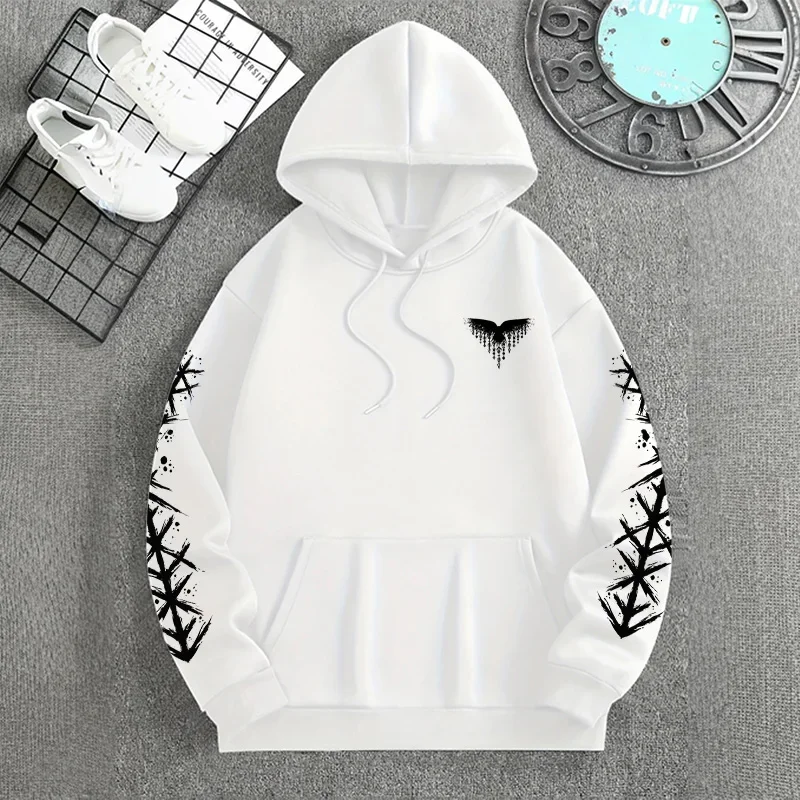 Mens Norse Raven Wolf Hooded Sweatshirt Winter Casual