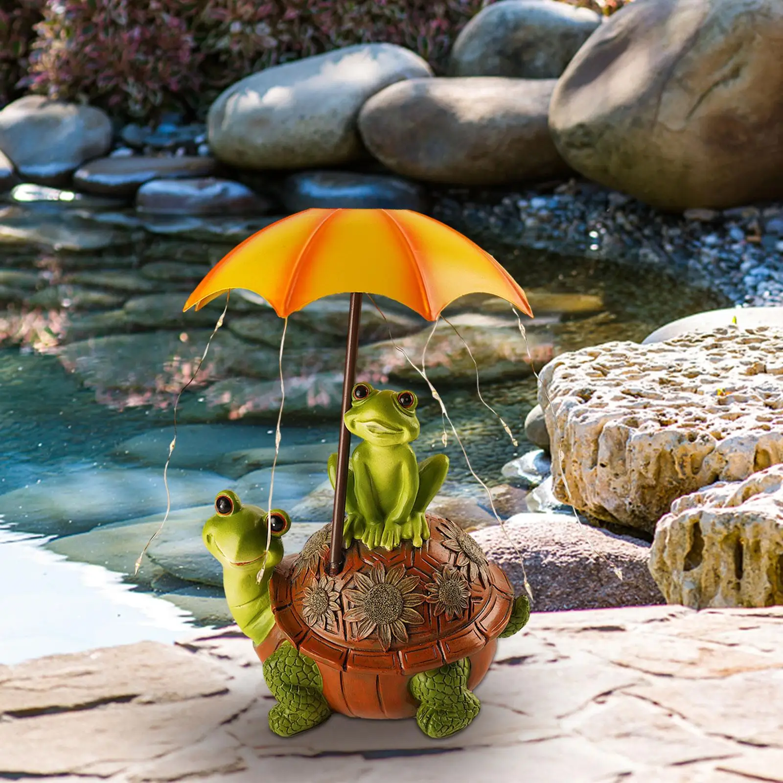 

Solar Statues Lights Frog Siting on Turtle Holding for Lawn Gardening Gifts