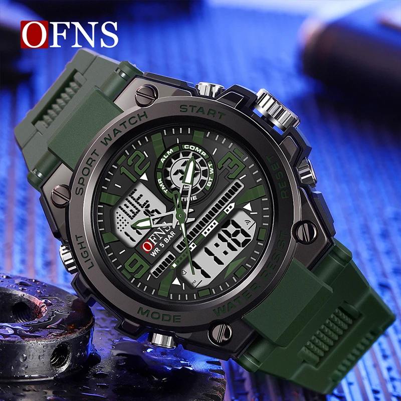 OFNS Hot sale Top Men's Watches 5ATM Waterproof G Style Outdoor Military Sport Wristwatch Quartz Watch for Men LED Digital Clock 2