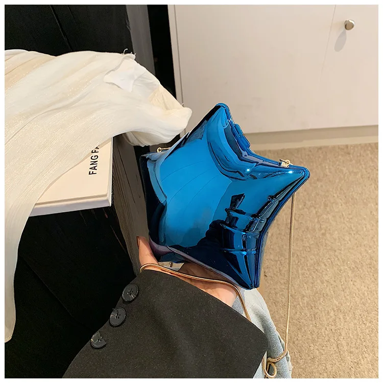 Niche Design Gold And Silver Chain Women's Evening Bag 2024 New Bright Face Five Pointed Star Shoulder Bag Funny Party Bag