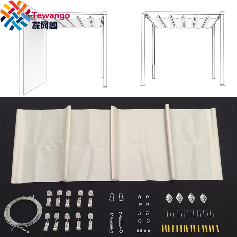 Size Pergola Waterproof Fabric+Installation Accessories Wave Shade Net Telescopic Canopy Beige