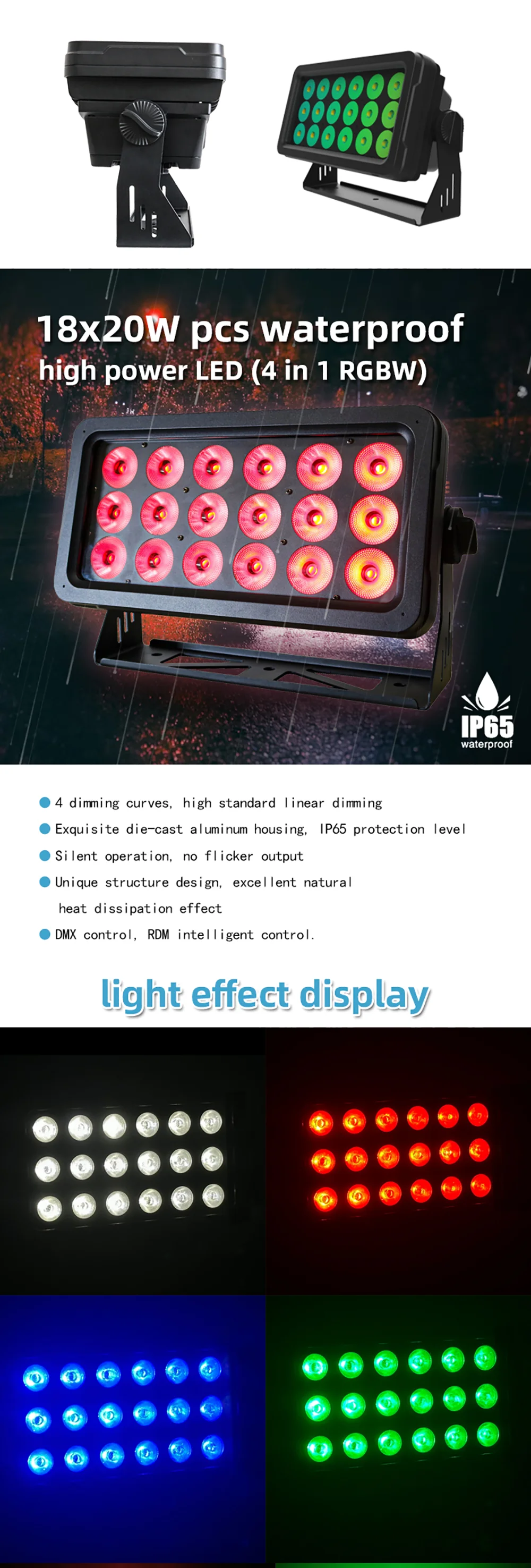 New DMX512 18*20W RGBW 4in1 IP65 Waterproof DJ Wedding Stage City Wall Washer Ou