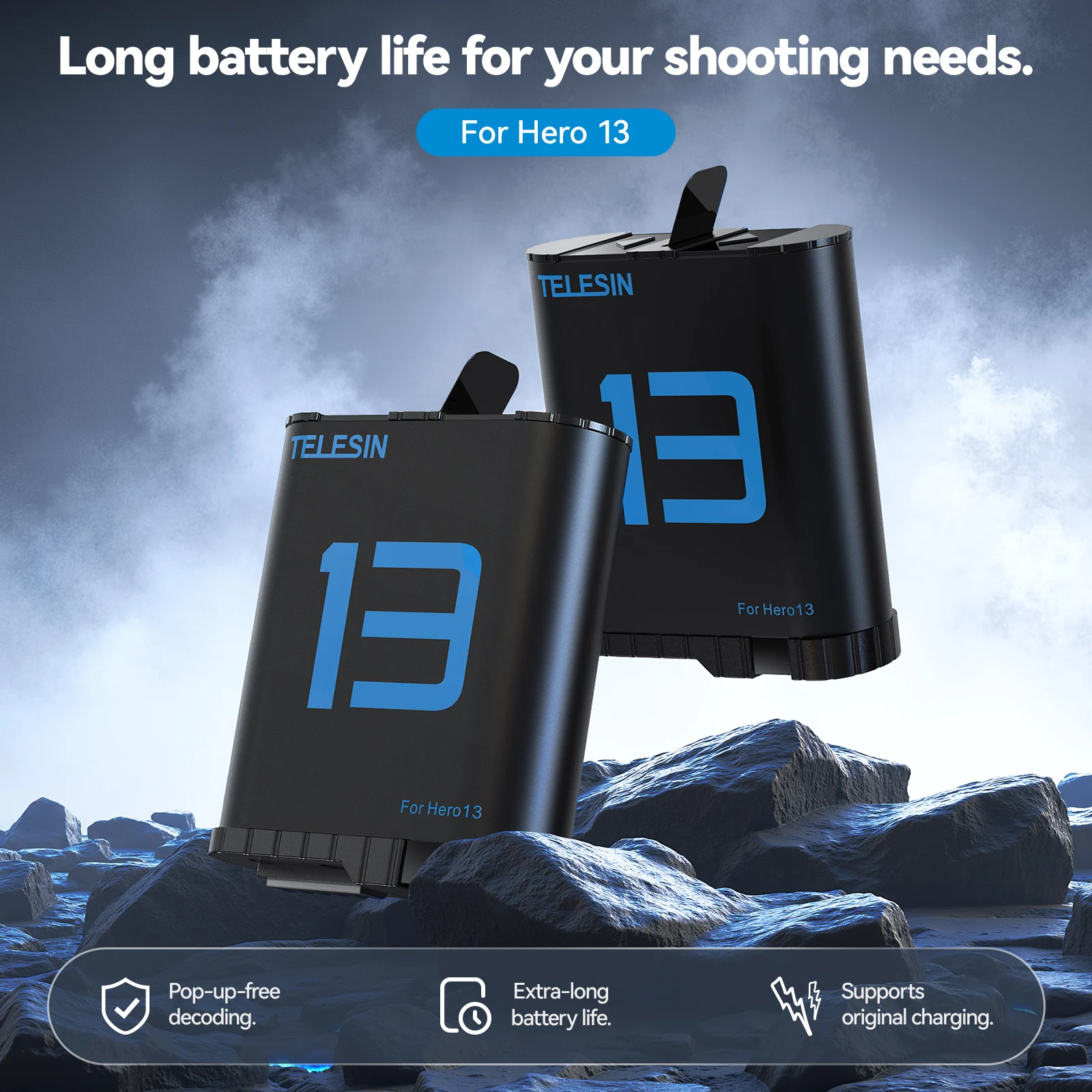 1900 mAh Charging Battery 3 Ways Fast Charger Box TF Card Storage for GoPro Hero 13 action camera accessory