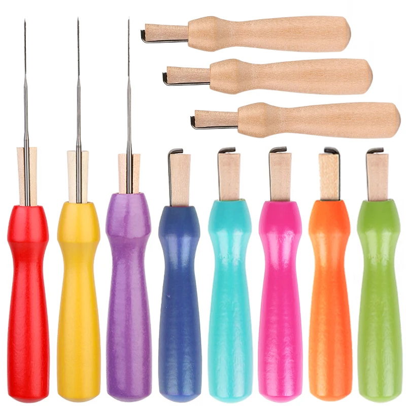 Fenrry 4Pcs Wooden Handle Wool Felt Tools DIY Craft Needle Felting Accessories for Beginner Wool Felt Needlework Tools Supplies