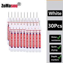 Waterproof Deep Hole Markers - Multi - Color Ink for Woodworking and Metal Carpentry (20mm White 30pcs)
