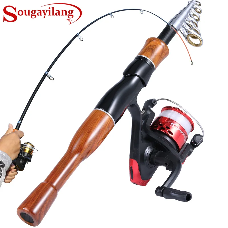 Sougayilang Spinning Fishing Combo 1.6m Carbon Fiber Spinning Rod and 5.2:1 High Speed Spinning Fishing Reel Fishing Kit Pesca