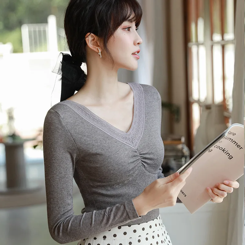 

Electric thermal underwear Thermal underwear women's suit plus velvet blouse autumn autumn and winter bottoming padded long