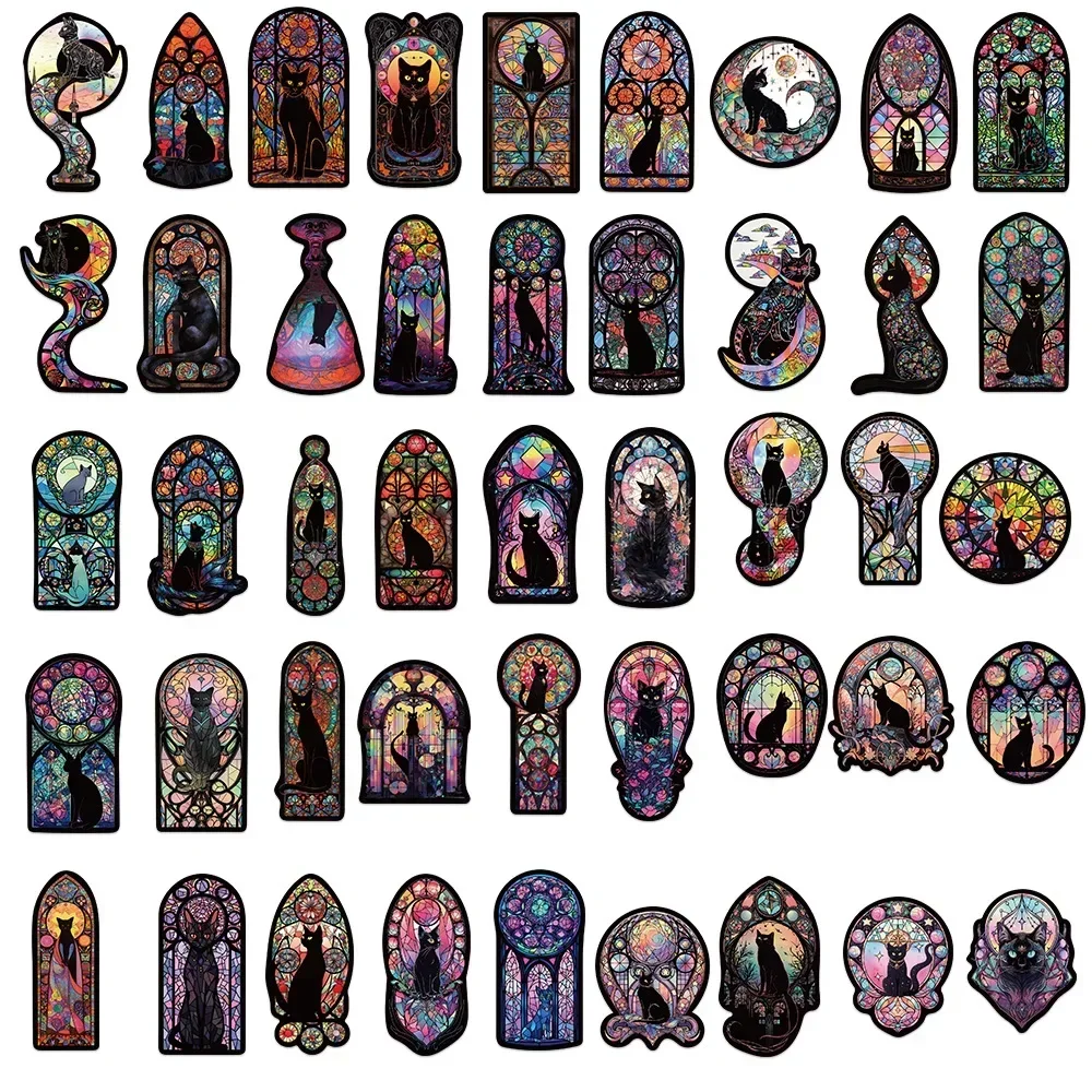 Cat Moon Stickers Decorative Stickers Decorative Labels Stickers Animal Stickers Paper Stickers Adhesive Stickers Self Adhesive Stickers Custom Stickers Stationery Stickers Custom Design Stickers Holiday Party Decorations 50PCS Gothic Dark