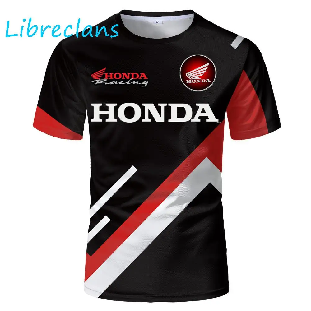 T-shirt col rond pour hommes et femmes Streetwear décontracté surdimensionné avec Honda HRC Racing Car imprimé en 3D |