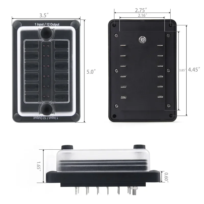 MICTUNING Car Fuse Box 1 Input 12 Output Block Holder Distribution Panel Board Waterproof Protection Cover Sticker Labels Tools