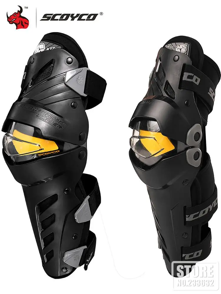 Scoyco Kniebeschermers voor motorfiets, zwart, verstelbaar, lange benen, Protective Gear Anti-Slip Kniepet, Armor voor Motocross Racing Mountain Biking, 2 stuks