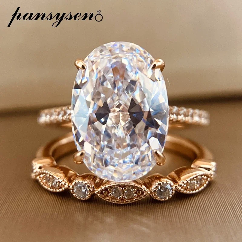 9CT Radiant Cut Simulated Moissanite Diamond Ring Set 925 Sterling Silver 18K Rose Gold Plated for Women