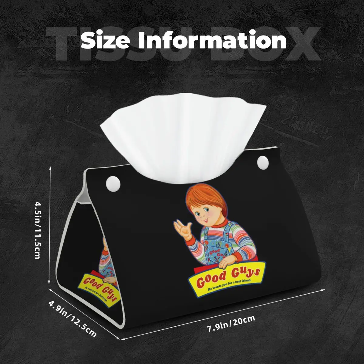 Custom Good Guys Chucky Art Facial Tissue Box Cover Rectangular Child's Play Doll PU Leather Tissue Box Holder for Car Office 5