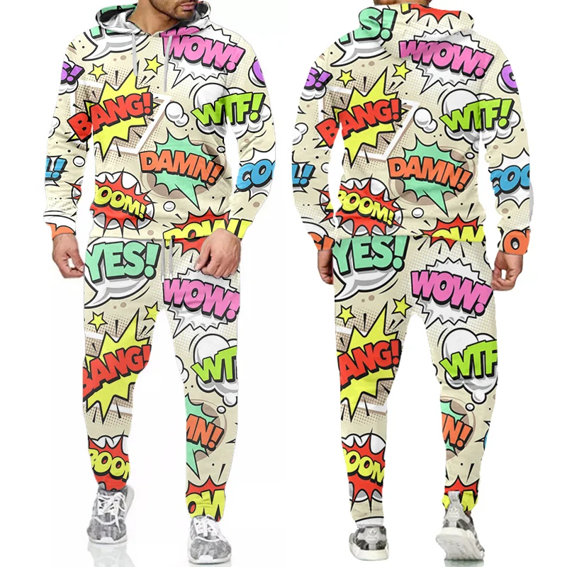 Male Suit Autumn Male Set Bang Graffiti Streetwear Hoodies Jogger Pants 2 Piece Sets Womens Outfits Y2k Clothes Sweatshirt Pants