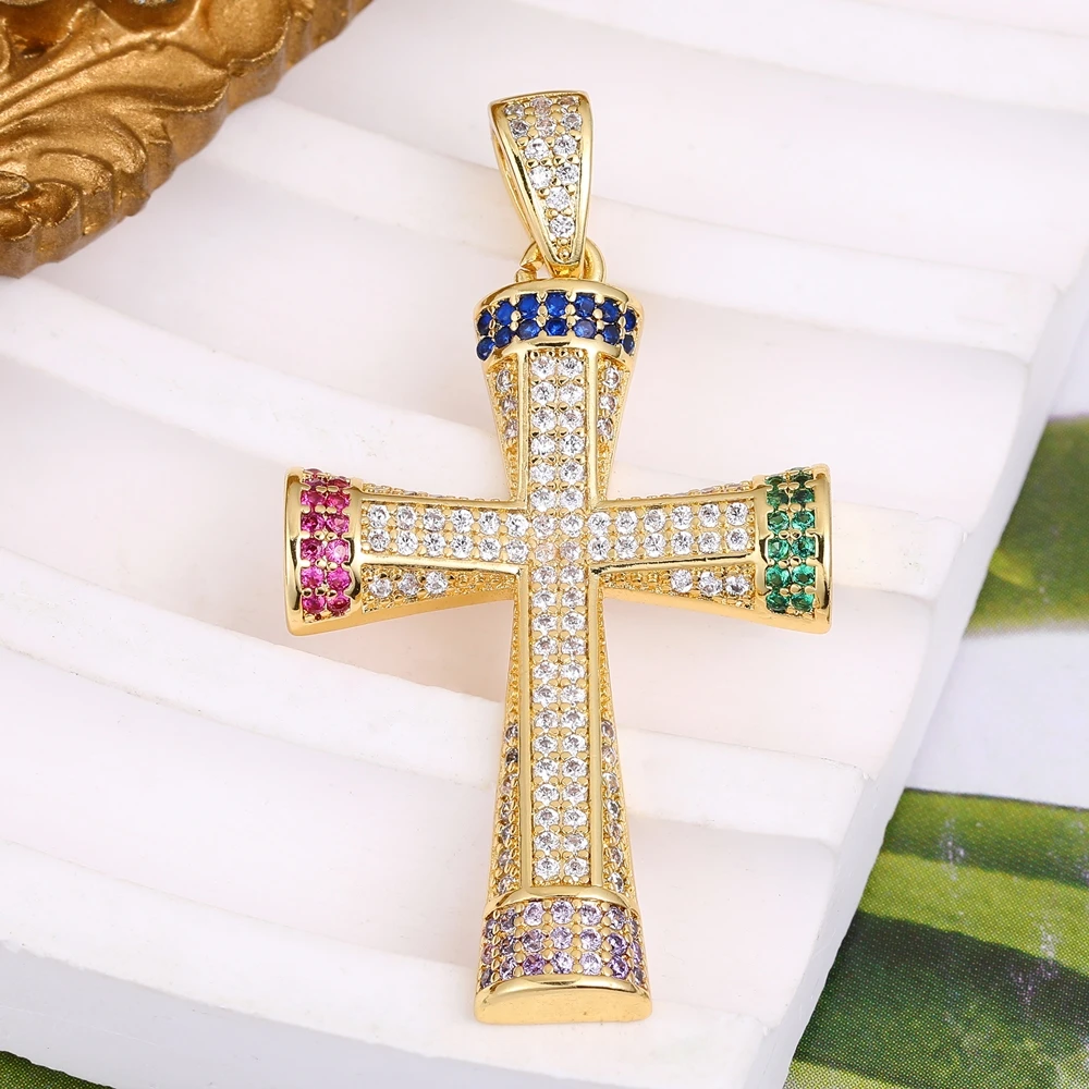 Juya 18K vergoldeter AAA-Zirkonia-Talisman-Medaillen, christlicher Kreuz-Anhänger für Handarbeiten, Charms, religiöse Schmuckherstellung – Detail 10