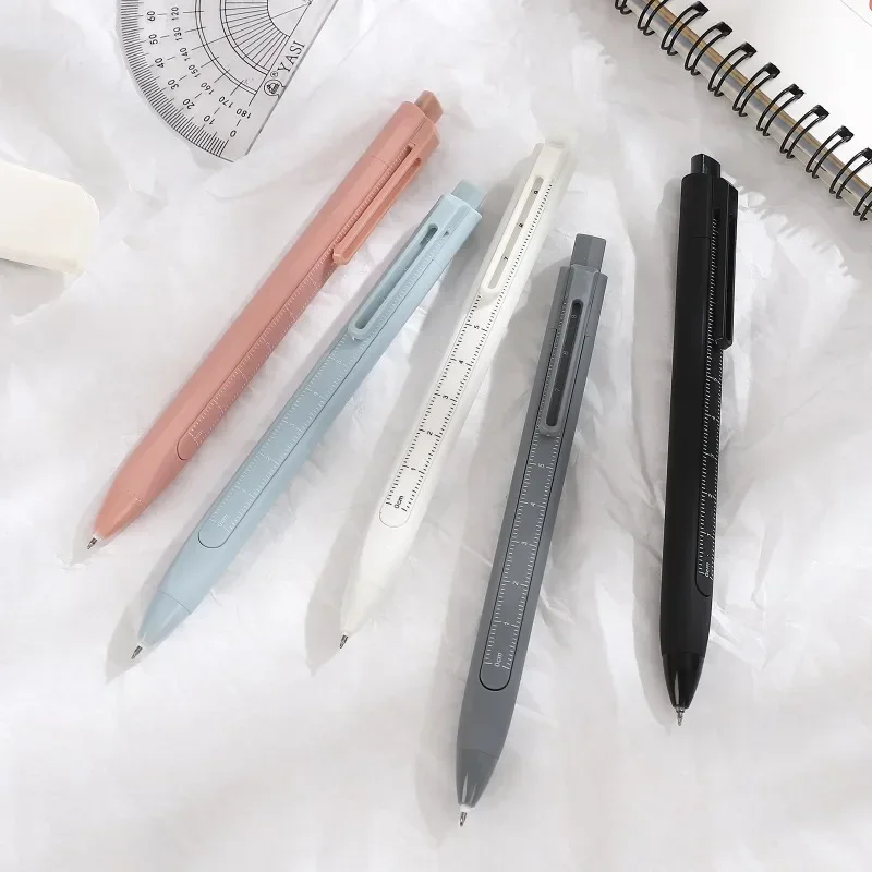 

4 Pcs/set Multifunctional Press Gel Pen with Ruler Creative DIY Student Supplies Stationery Simple 0.5mm Black Quick Dry Pens