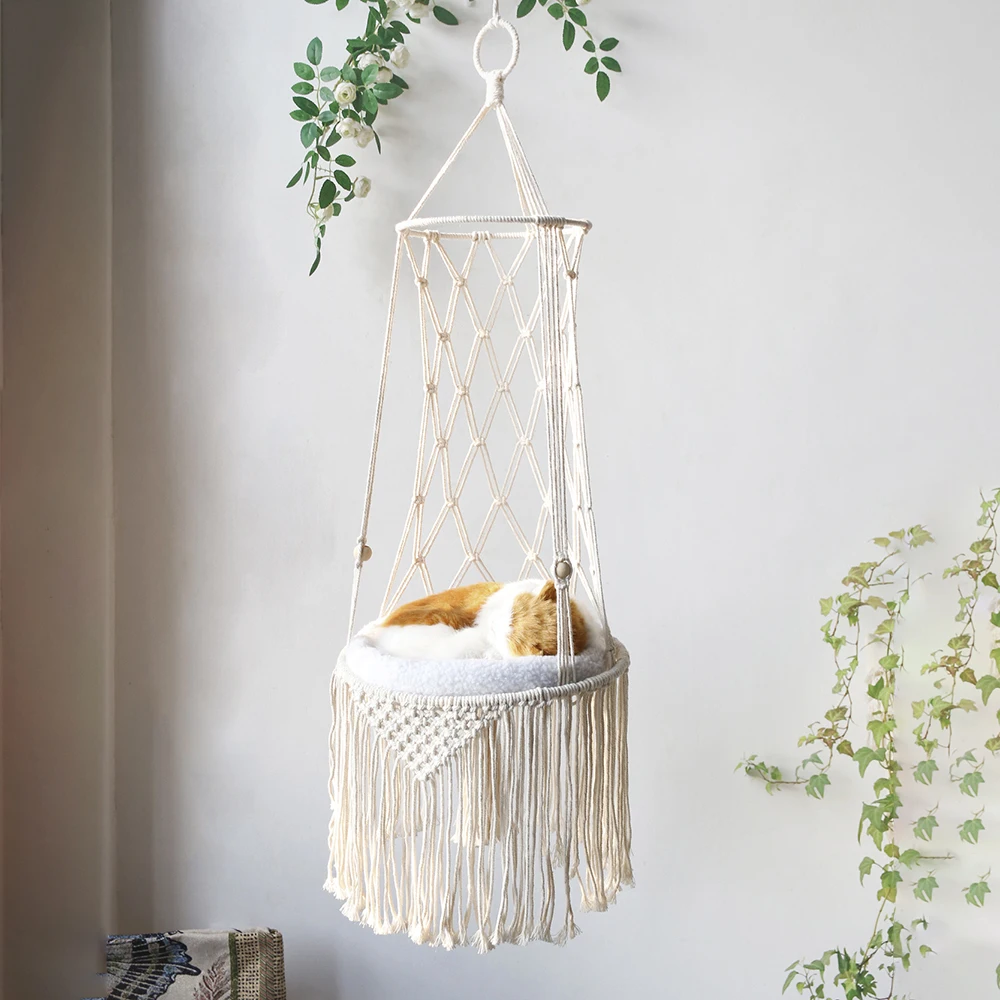 CatHangingBasketHammockMacrameHangingDecorationHandmadeCotton
