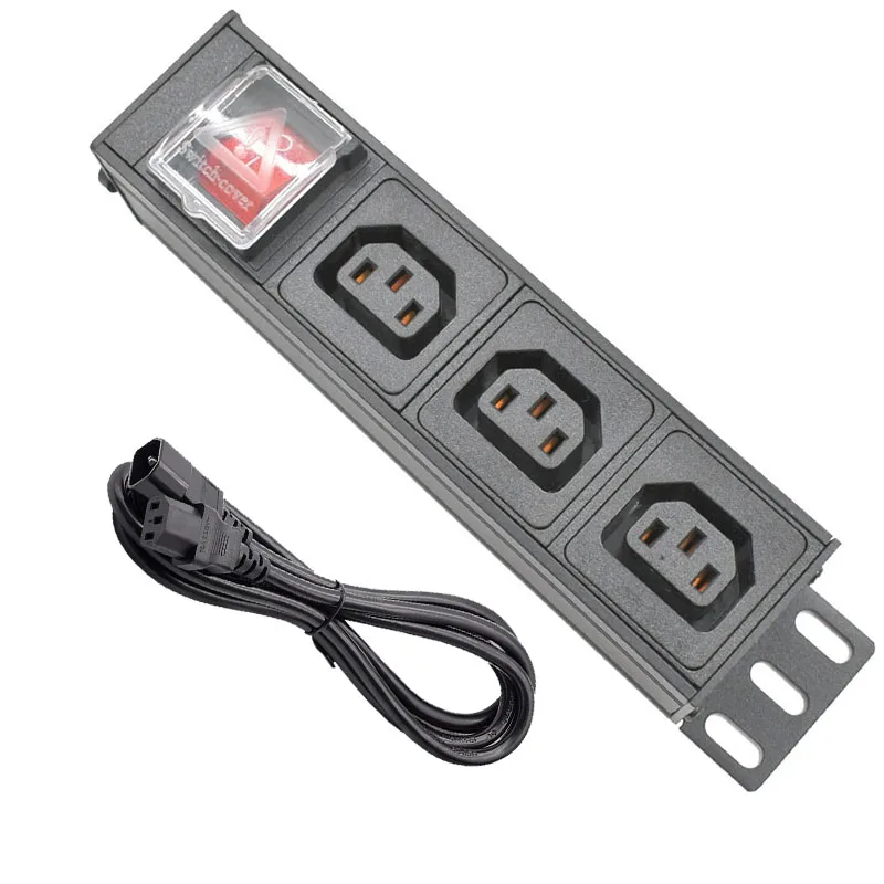 Network Rack PDU aluminium alloy Power Strip 3 Ways C13 output socket With SPD 2m extension cable C14 interface