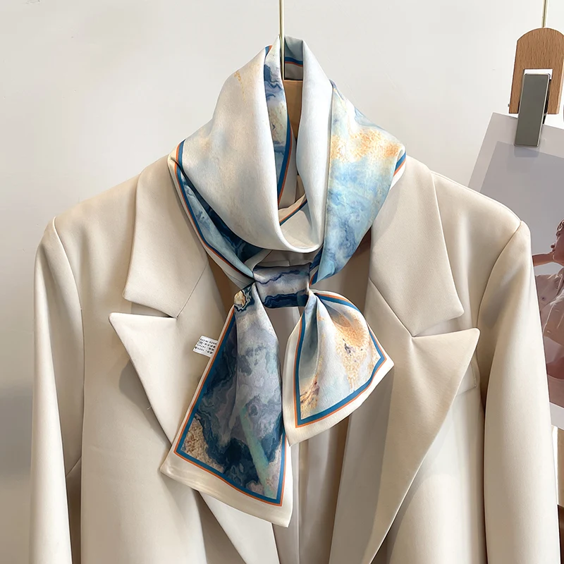 Frauen Seide Gefühl Gedruckt Design Schal Schal Mode Luxus Lange Schmale Kleine Seide Schals Damen Stirnband Kopftuch taschen wickeln – Detail 20