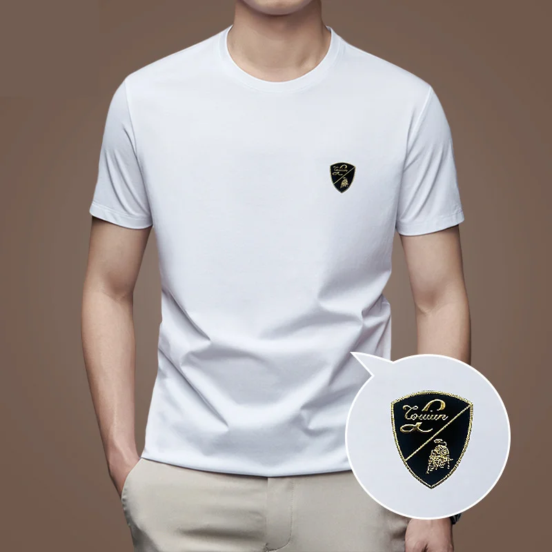 Herr t-shirt med tryck rund hals modal material casual top_voghion.com