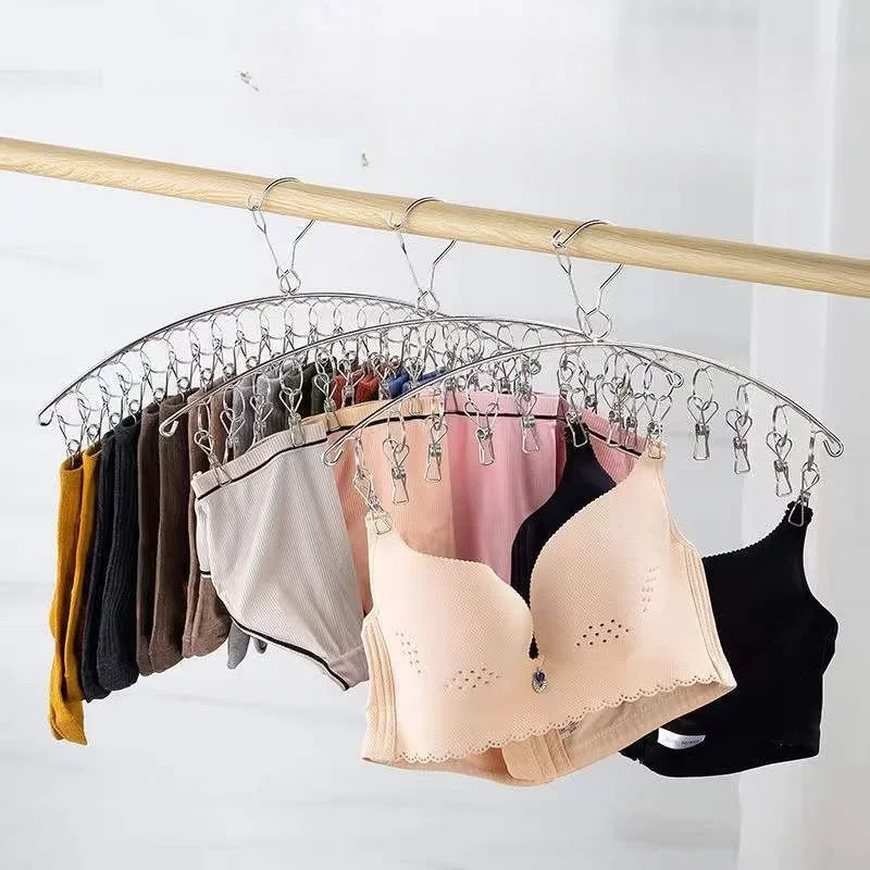 2/4 PCS 20 Clip Clothes Hanger Stainless Steel Anti-slip Clothes Hanger Arched Windproof Indoor Balcony Clothes Drying Rack 4