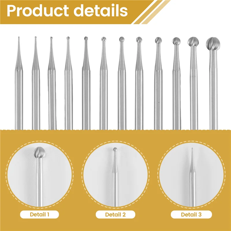 LICE-12Pcs 둥근 모양 볼 버 세트 - 3/32인치 생크 쥬얼리 버 만들기 둥근 공 모양 조각 비트