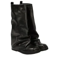 New Large Walled Flat Bottomed Round Toe Sleeve Knee High Pleated Women's Boots Retro Knight Boots Shoes for Women - Image 2