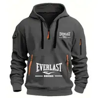 Men's Fashion Casual Hoodie Multi-pocket Sports Long-sleeve Sweatshirt Up Down Print Warm Half Zip Hooded Fitness Pullover Good - Image 2
